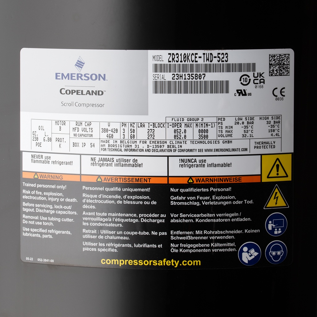 Compressor ZR310KCE-TWD-523 R407C, HMBP, 400V