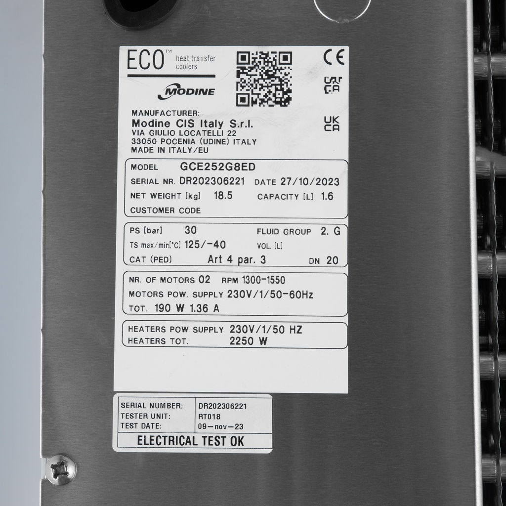 Evaporator with defrost GCE252G8ED 8mm