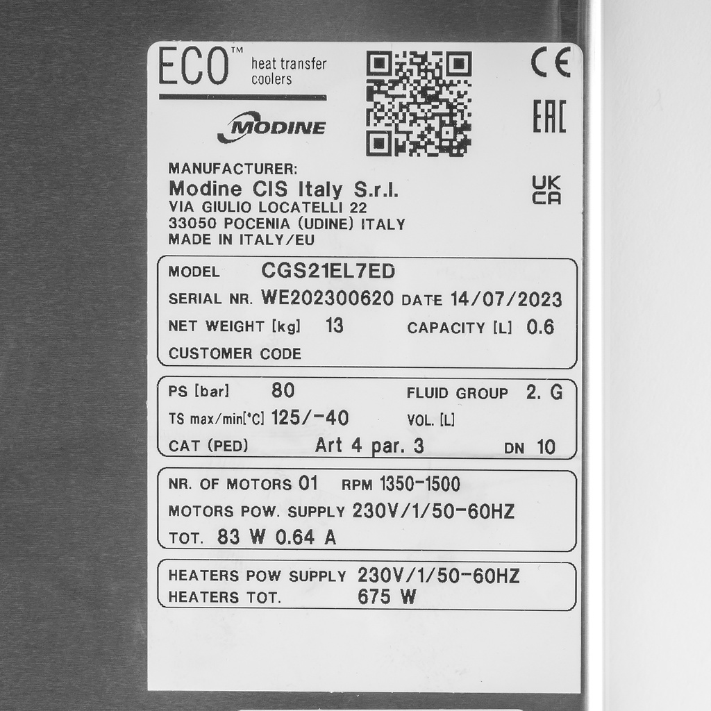Evaporator with defrost Co2 CGS21EL7 7mm