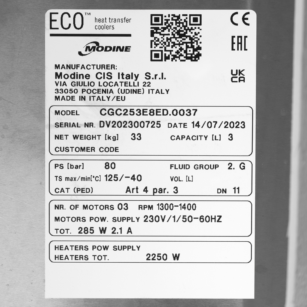 Evaporator with defrost Co2 CGC253E8 8mm (drip tray insula.)