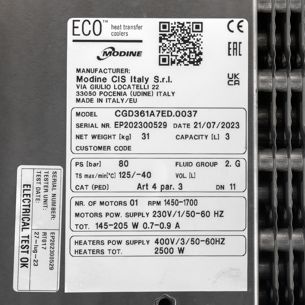 Evaporator with defrost Co2 CGD361A7 7mm (drip tray insula.)