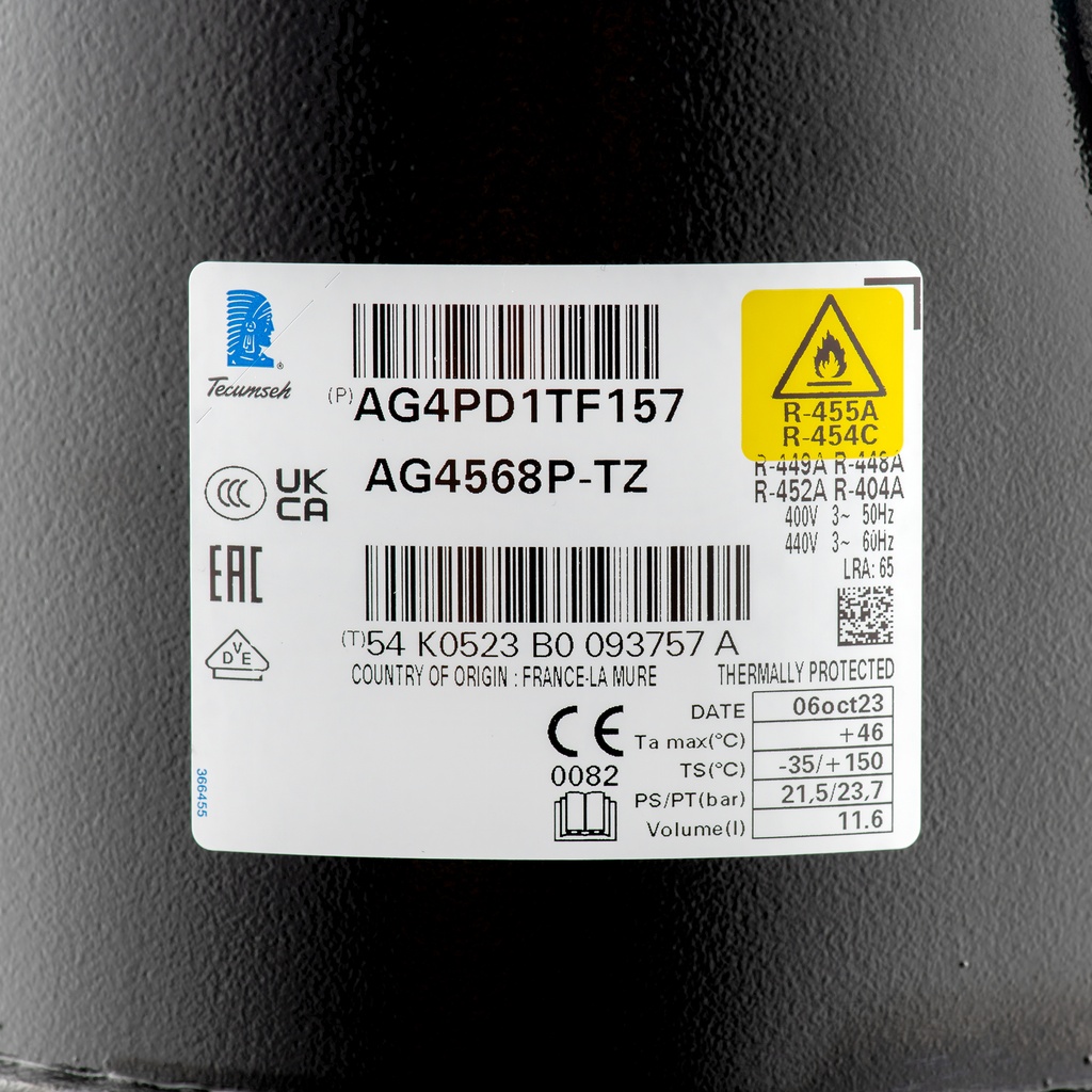 Compressor R404A AG4568P-TZ 124,4cm³ HBP 400V (TAG4568Z)