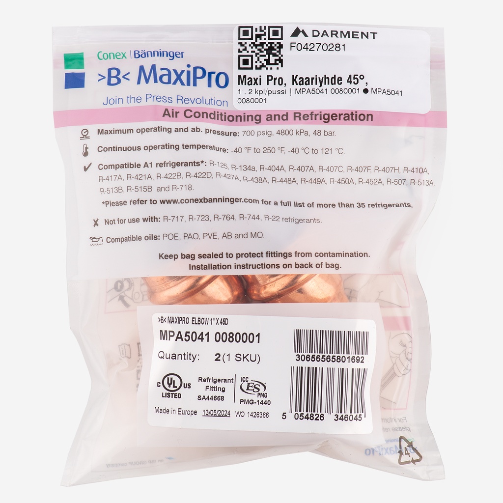 MaxiPro, 45° Obtuse Bend, 1", 2pcs/bag | MPA5041 0080001