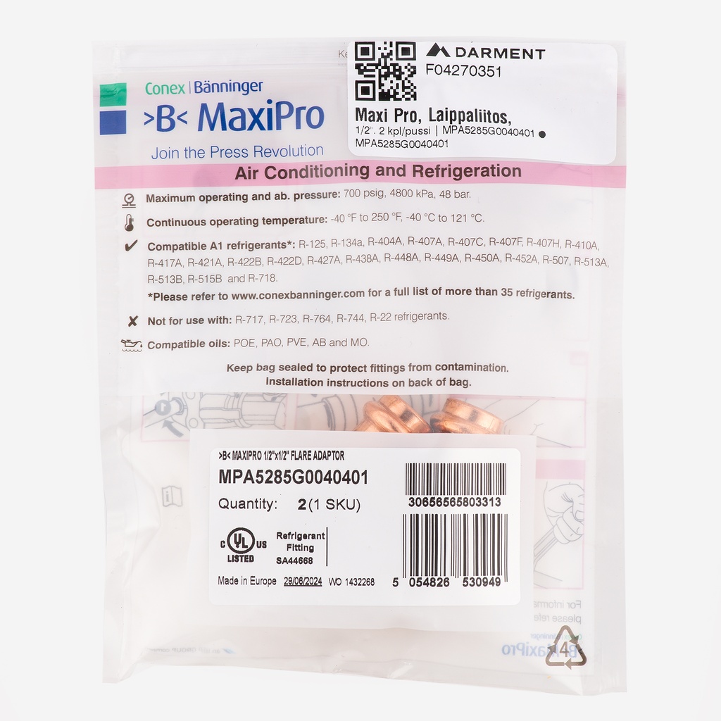 MaxiPro, Simple Flare - Flare Adaptor, 1/2", 2pcs/bag | MPA5285G0040401