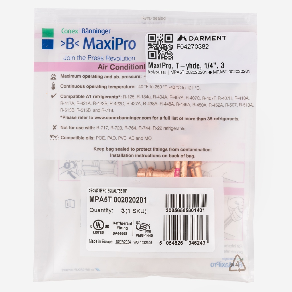 MaxiPro, Tee, 1/4", 3pcs/bag | MPA5T 002020201