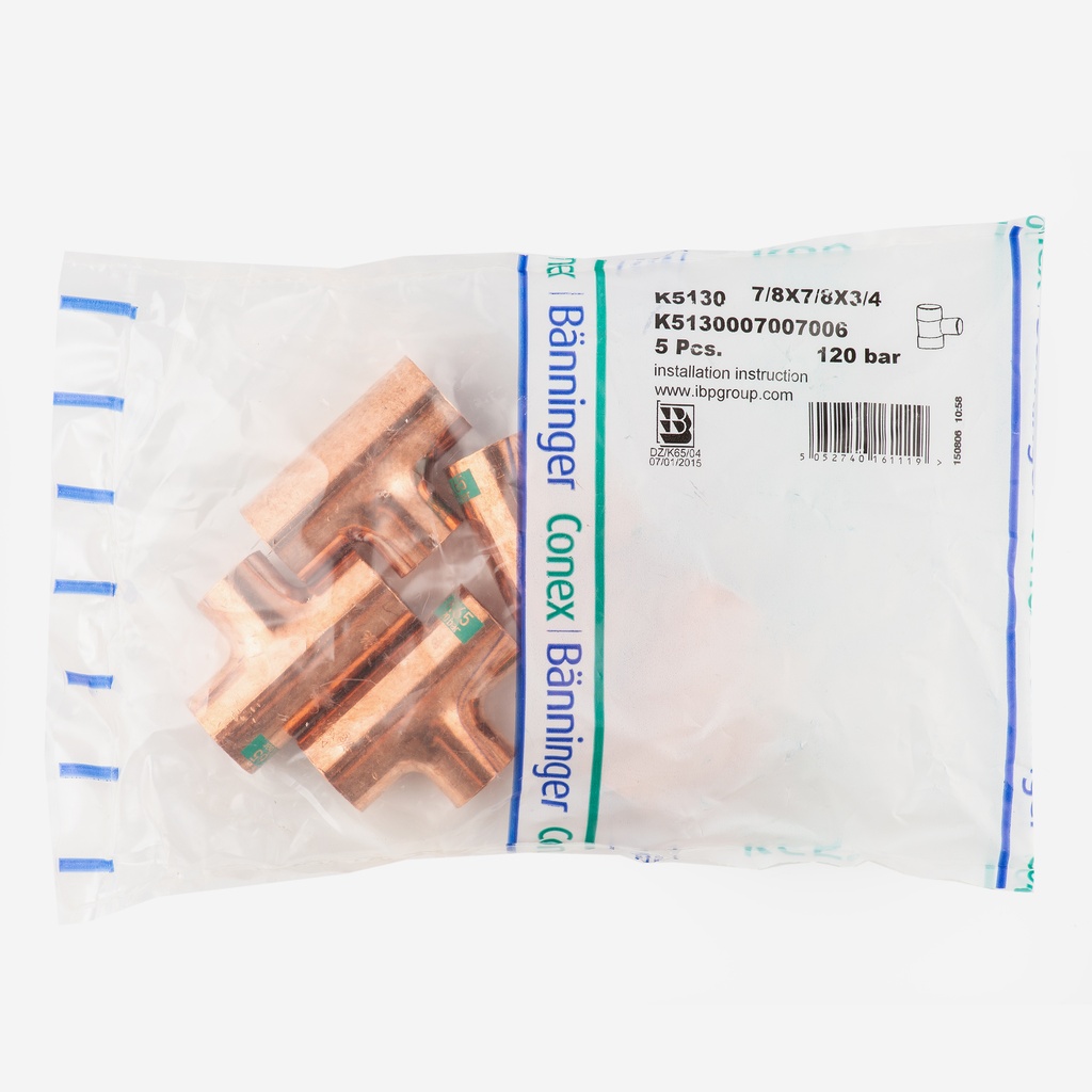 K5130R	K5130R Reduced Tee 7/8" x 7/8" x 3/4"	 	K5130007007006