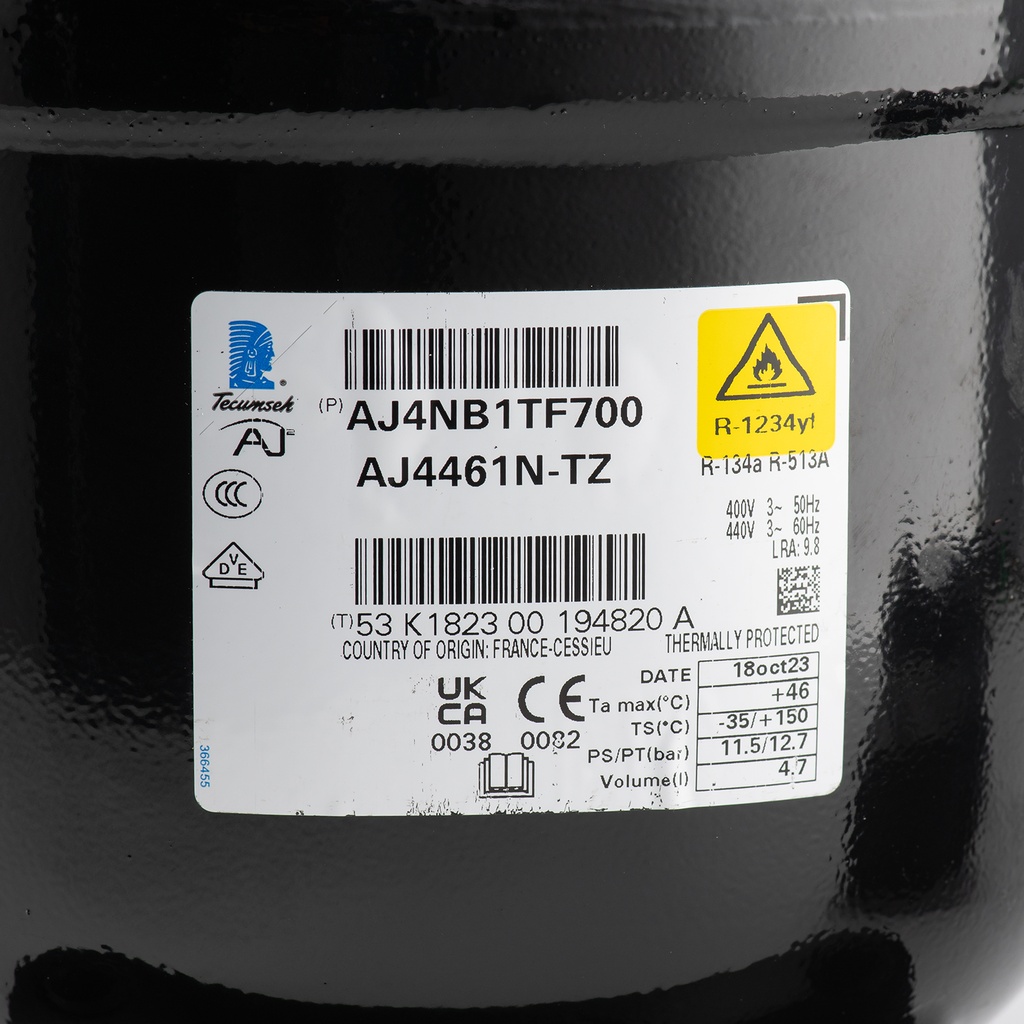 Compressor R134A AJ4461N-TZ 18,3cm³ HBP 400V (Rotalock) 