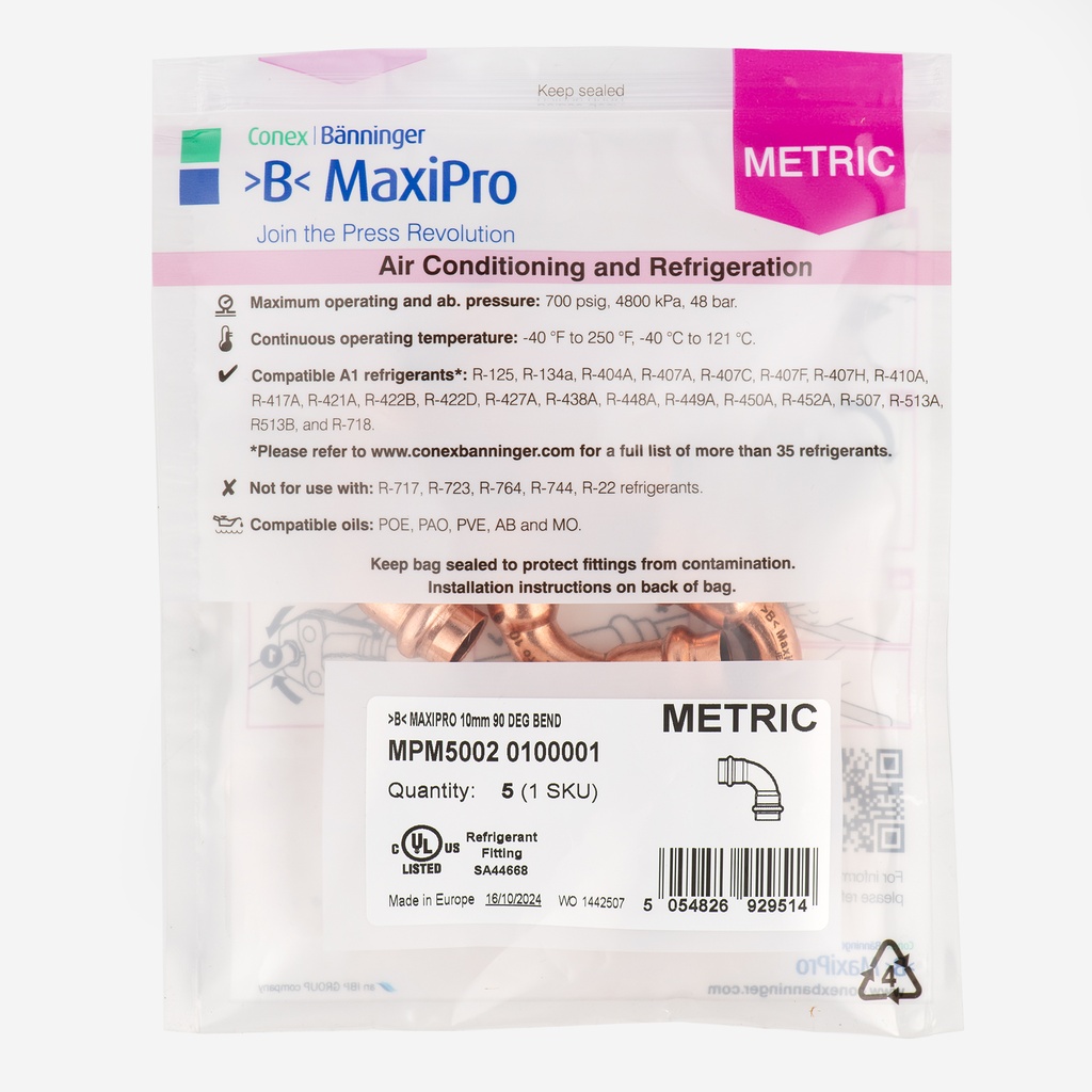 MaxiPro, 90° Bend, 10 mm, 5pcs/bag | MPM5002 0100001