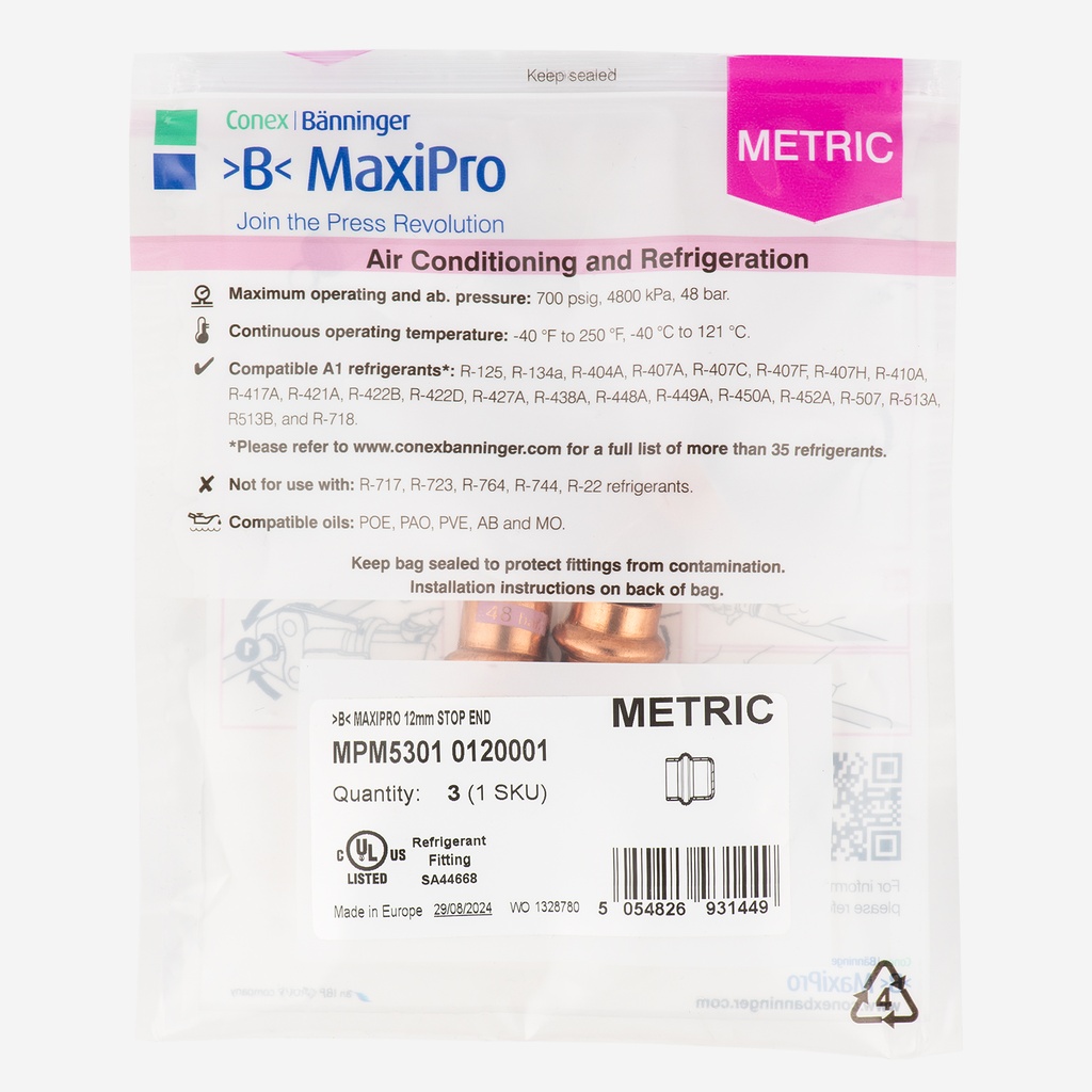 MaxiPro, End Cap, 12 mm, 3pcs/bag | MPM5301 0120001