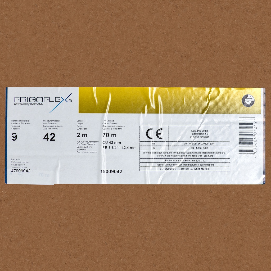 Insulation tube 9mm x 42mm (2m)  (box: 70m/35kpl)