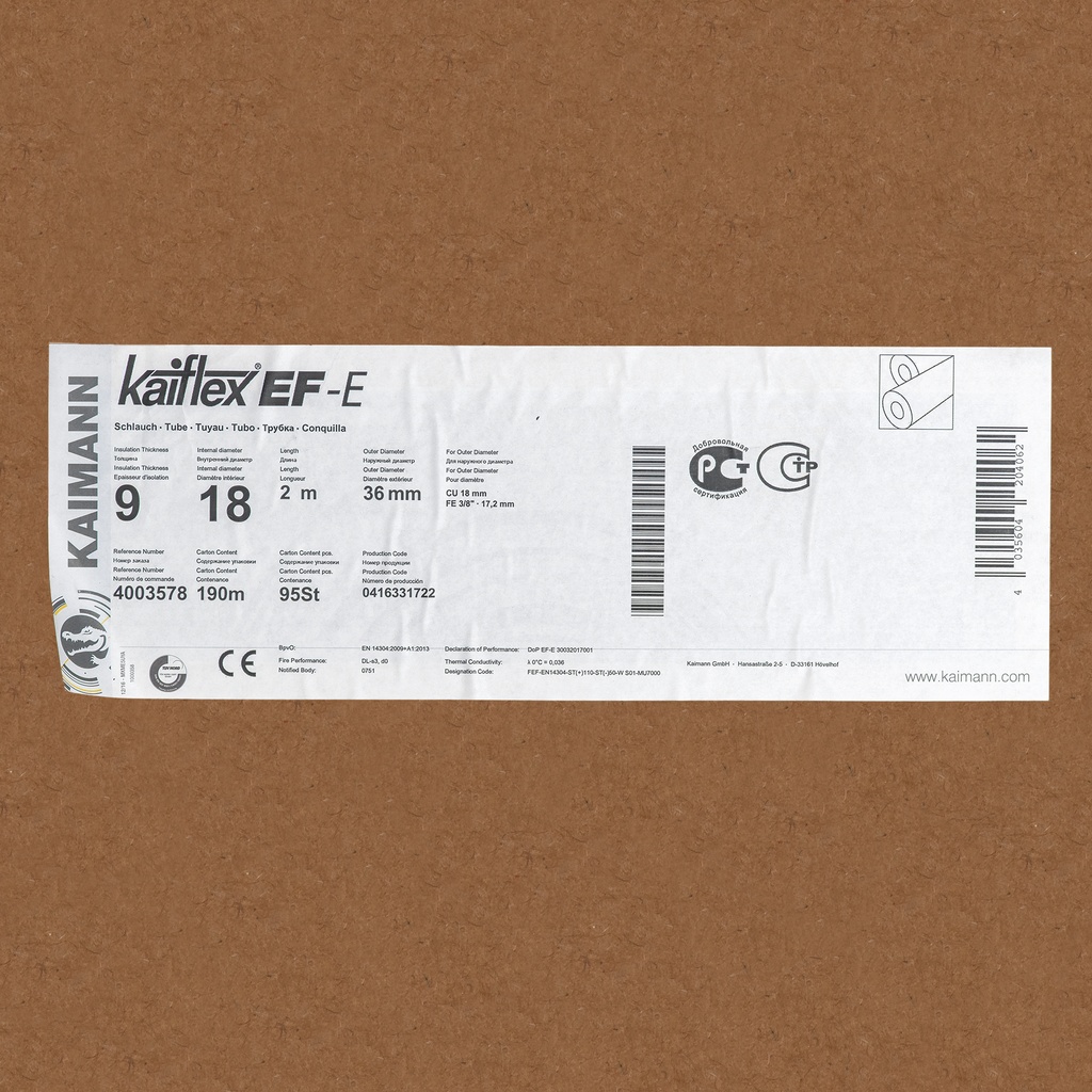 Insulation tube 9mm x 18mm (2m)  (box: 190m/95kpl)