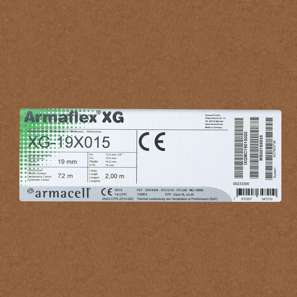 Insulation tube 19mm x 15mm (2m) Armaflex XG (box:72m/36pc)