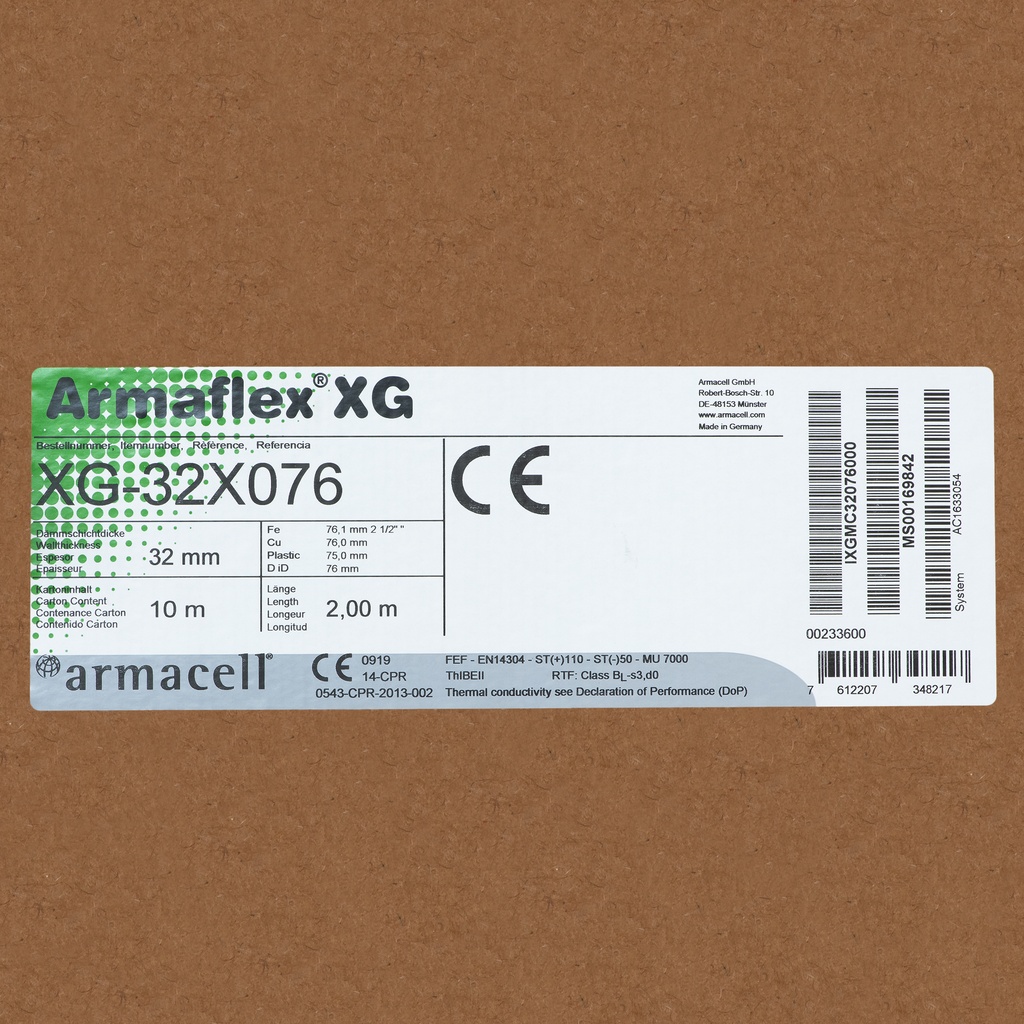 Insulation tube 32mm x 76mm (2m) Armaflex XG (box:10m/5pcs)