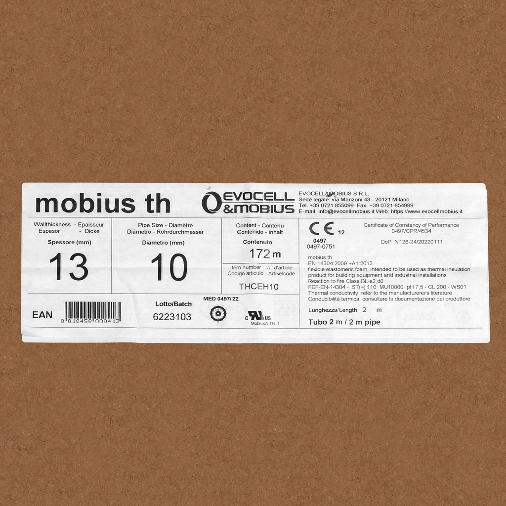 Insulation tube 13mm x 10mm (2m) (box: 172m/86pcs)