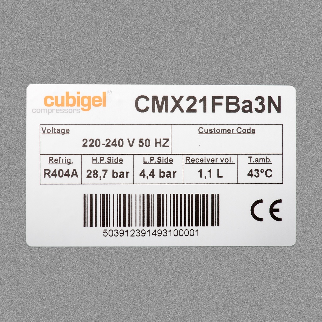 Condensing unit CMX21FB3N 20.0cm³ R404A 840W -30/+32°C LBP 230V