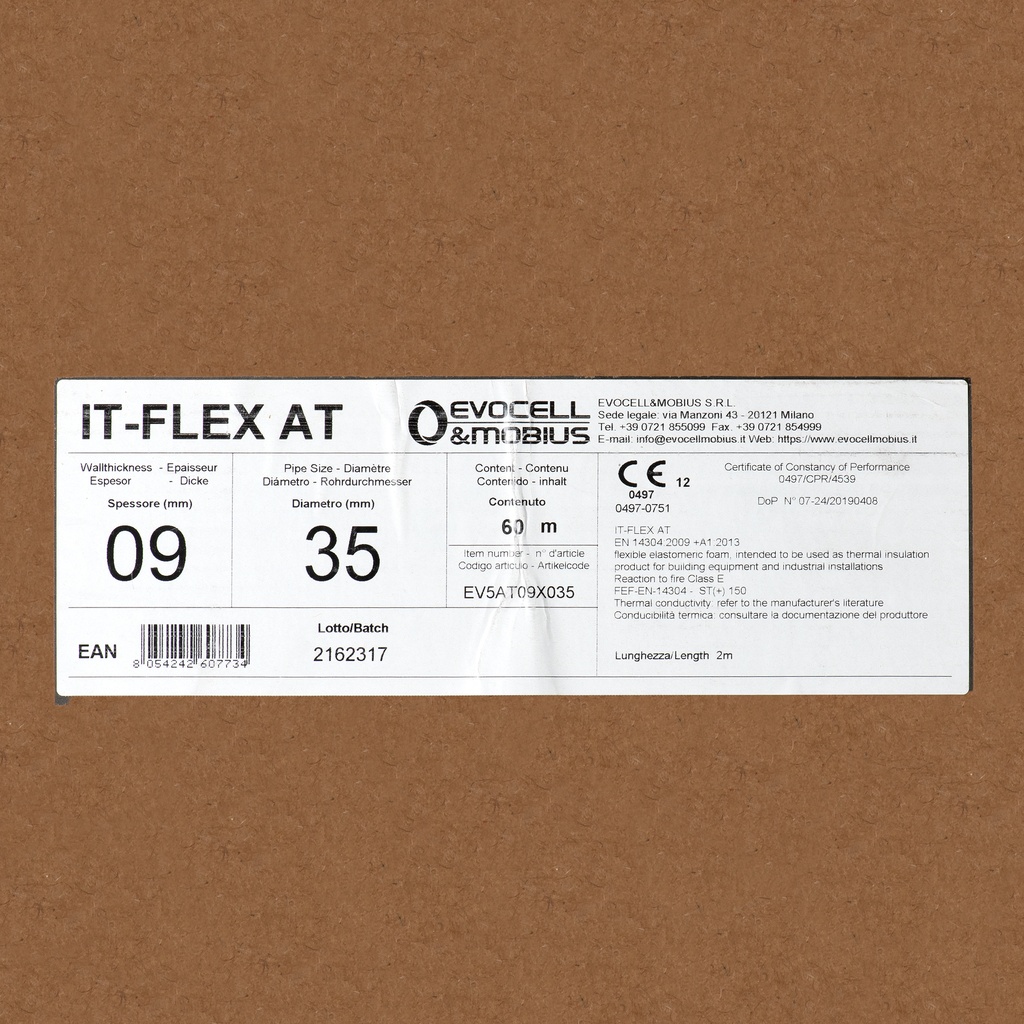 Insulation tube 9mm x 35mm (2m)  150°C  heat resistant