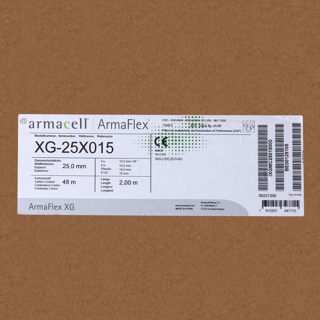 Insulation tube 25mm x 15mm (2m) Armaflex XG (box:48m/24pcs)