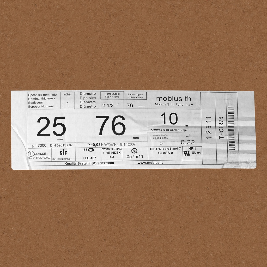 Insulation tube 25mm x 76mm (2m) (box: 10m/5kpl)