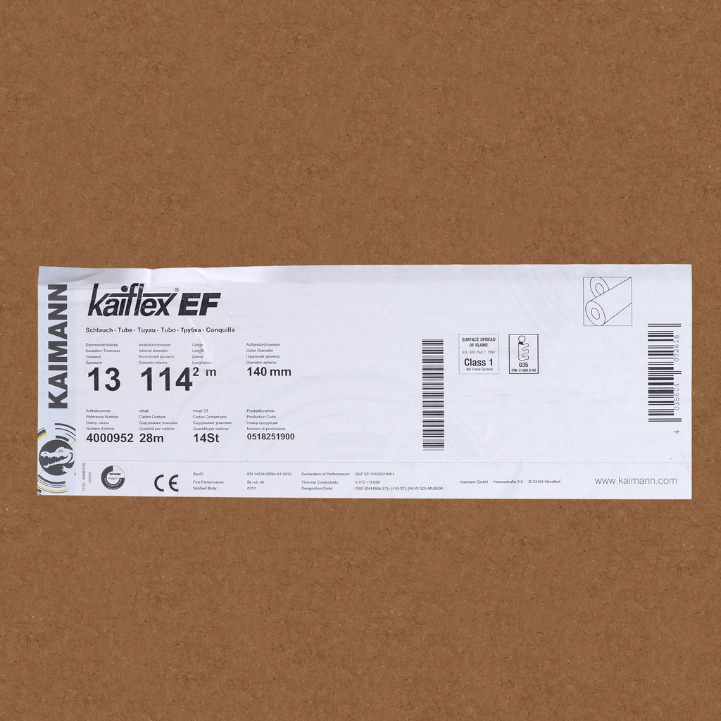 Insulation tube 13mm x 114mm (2m (box: 28m/14kpl)