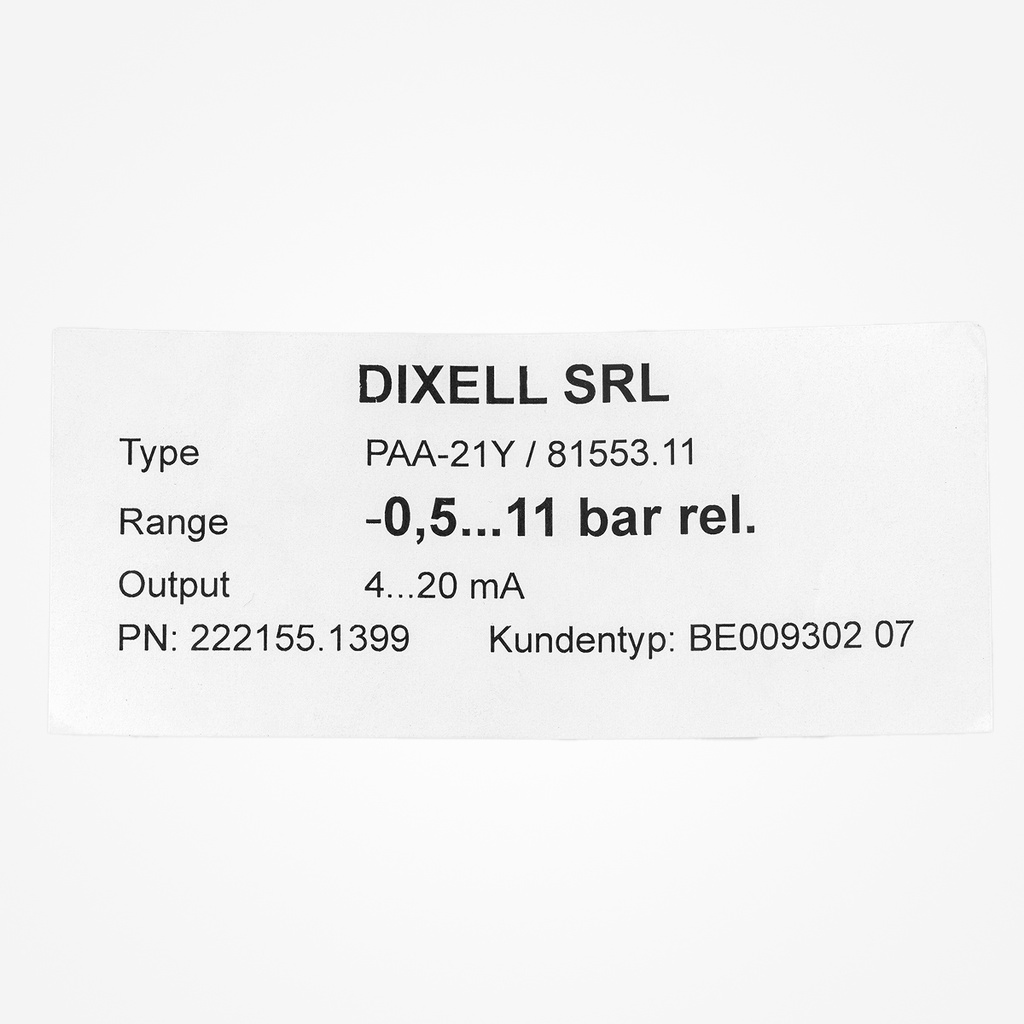 Pressure transducer -0,5-11bar Dixell PAA-21Y 4-20mA, 1/4" SAE-F