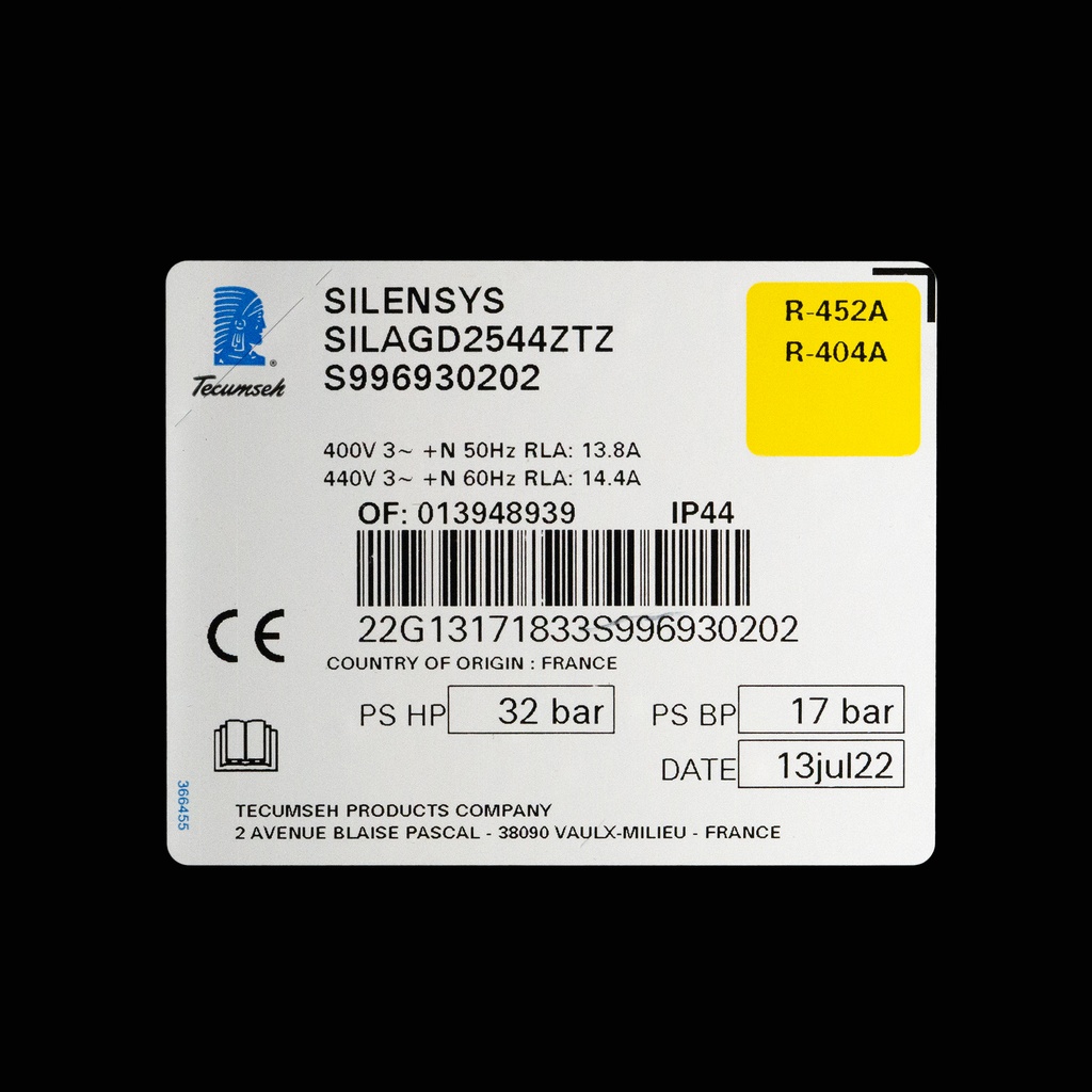 Condensing unit Silensys SILAGD2544ZTZ R404A 5710W -35/+32°C LBP 400V