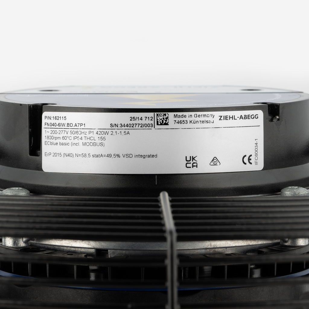 Fan motor 400mm EC 400V FN040-6IW.BD.A7P1_162115 Sucking