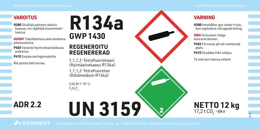Kylmäaine R134A Regeneroitu