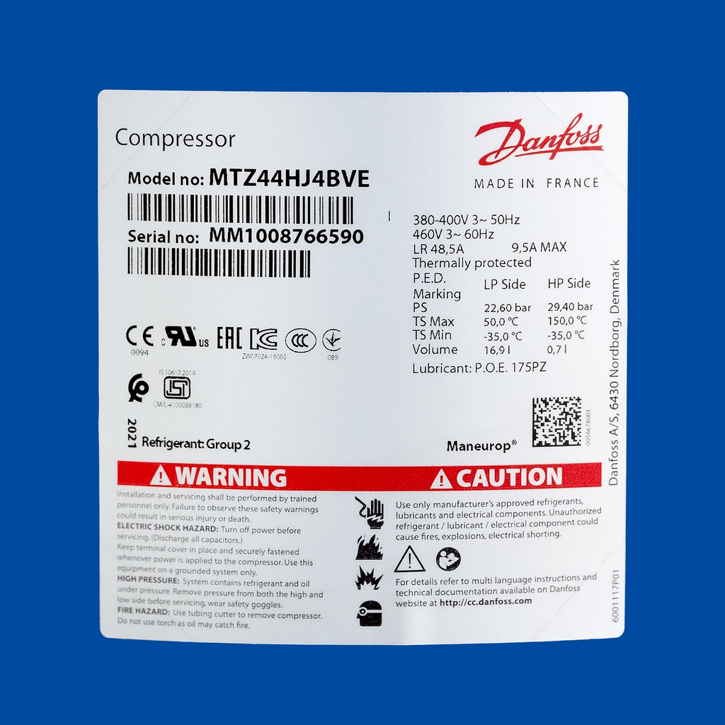 Compressor MTZ44-4V (MTZ44HJ4DVE) 76,22cm³ 400V