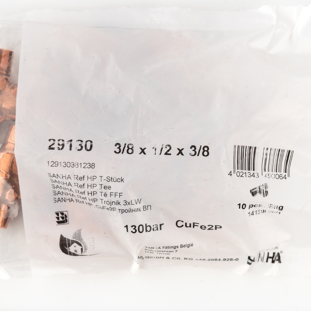 Ref hp tee 3/8"x1/2"x3/8" 129130381238, no LVI-code