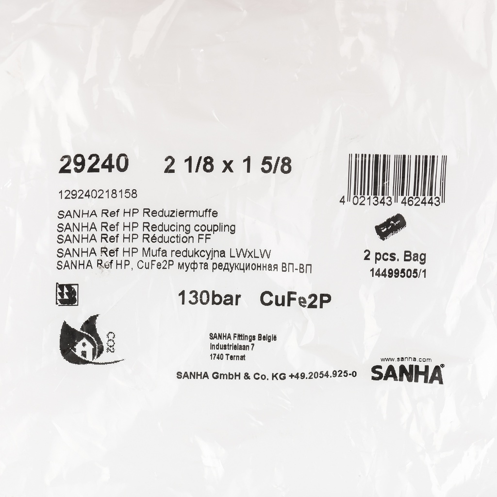 Reducing coupling 29240 130bar   129240218158, no LVI-code